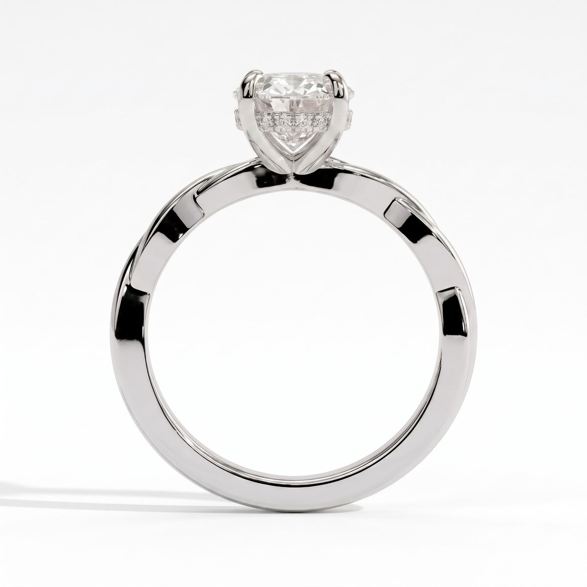 Oval lab-grown diamond solitaire engagement ring in 14K (585) white gold, side profile 