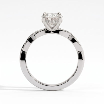 Oval lab-grown diamond solitaire engagement ring in 14K (585) white gold, side profile 