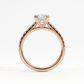 Oval lab-grown diamond halo engagement ring in 14K (585) rose gold, side profile 