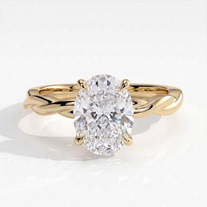 Oval lab-grown diamond solitaire engagement ring in 18K (750) yellow gold, front view 
