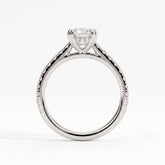 Oval lab-grown diamond halo engagement ring in 18K (750) white gold, side profile 