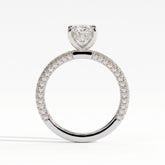 Oval lab-grown diamond halo engagement ring in 950 platinum, side profile 