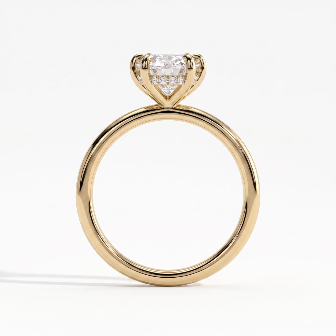 Oval lab-grown diamond solitaire engagement ring in 14K (585) yellow gold, side profile 