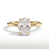 Oval lab-grown diamond solitaire engagement ring in 14K (585) yellow gold, front view 