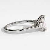 Emerald lab-grown diamond three-stone engagement ring in 14K (585) white gold, detail view 