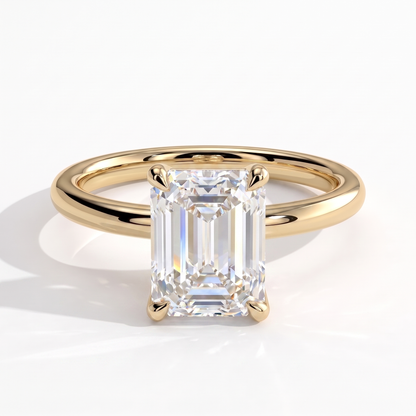 Radiant lab-grown diamond halo engagement ring in 14K (585) yellow gold, front view 
