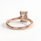Radiant lab-grown diamond halo engagement ring in 14K (585) rose gold, on white background 