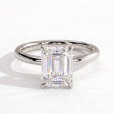 Radiant lab-grown diamond halo engagement ring in 14K (585) white gold, front view 
