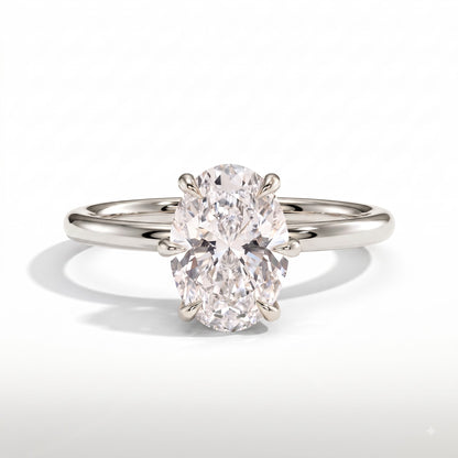 Oval lab-grown diamond solitaire engagement ring in 18K (750) white gold, front view 