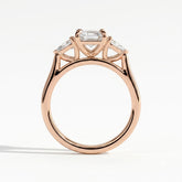 Emerald lab-grown diamond three-stone engagement ring in 18K (750) rose gold, side profile 