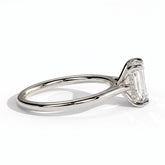 Radiant lab-grown diamond halo engagement ring in 18K (750) white gold, detail view 