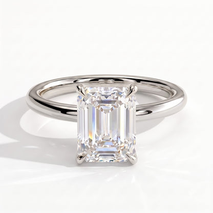 Radiant lab-grown diamond halo engagement ring in 18K (750) white gold, front view 