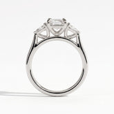 Emerald lab-grown diamond three-stone engagement ring in 950 platinum, side profile 