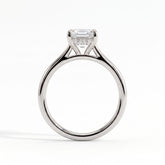 Radiant lab-grown diamond halo engagement ring in 950 platinum, side profile 
