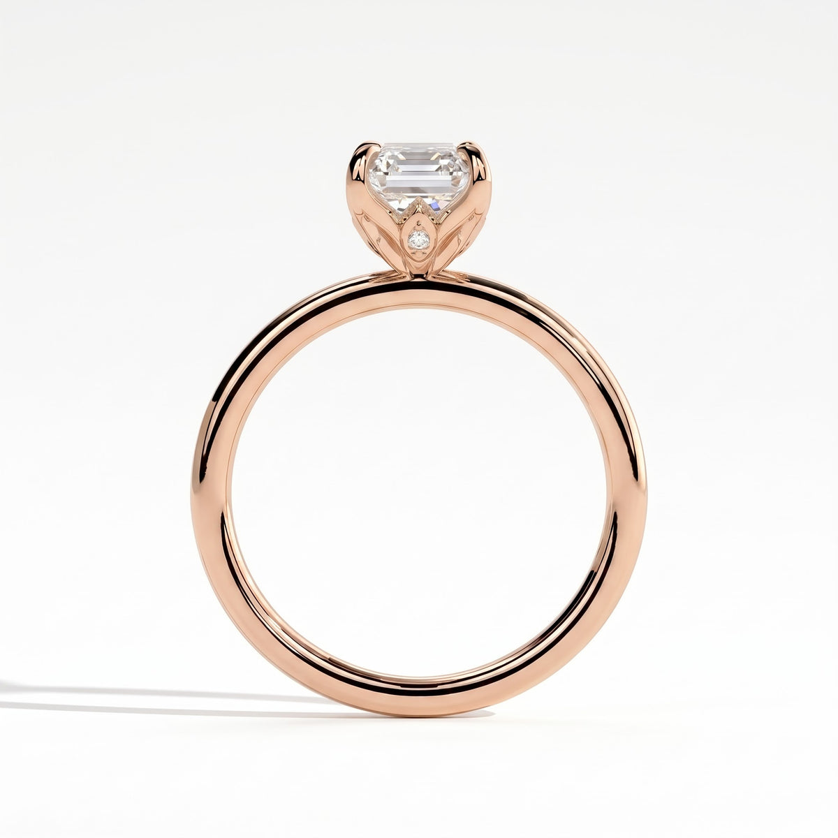 Emerald lab-grown diamond solitaire engagement ring in 14K (585) rose gold, side profile 