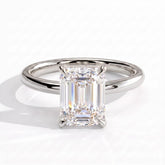 Emerald lab-grown diamond solitaire engagement ring in 14K (585) white gold, front view 