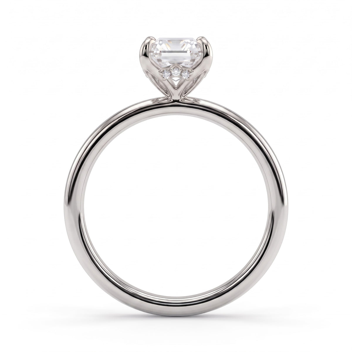 Emerald lab-grown diamond solitaire engagement ring in 14K (585) white gold, side profile 
