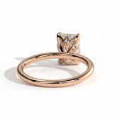Emerald lab-grown diamond solitaire engagement ring in 18K (750) rose gold, on white background 