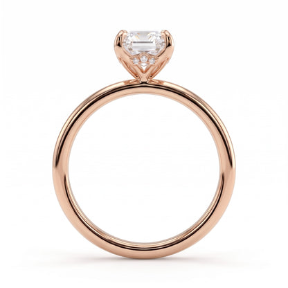 Emerald lab-grown diamond solitaire engagement ring in 18K (750) rose gold, side profile 