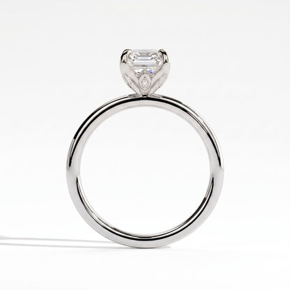 Emerald lab-grown diamond solitaire engagement ring in 950 platinum, side profile 