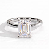 Emerald lab-grown diamond halo engagement ring in 14K (585) white gold, front view 