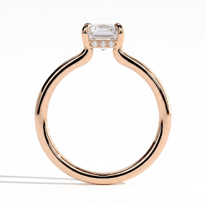 Emerald lab-grown diamond solitaire engagement ring in 18K (750) rose gold, side profile 