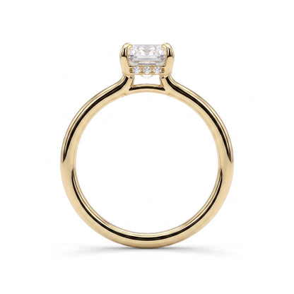 Emerald lab-grown diamond solitaire engagement ring in 18K (750) yellow gold, side profile 