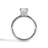 Emerald lab-grown diamond halo engagement ring in 18K (750) white gold, side profile 