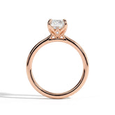 Emerald lab-grown diamond halo engagement ring in 18K (750) rose gold, side profile 