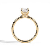 Emerald lab-grown diamond halo engagement ring in 18K (750) yellow gold, side profile 
