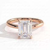 Emerald lab-grown diamond halo engagement ring in 18K (750) rose gold, front view 