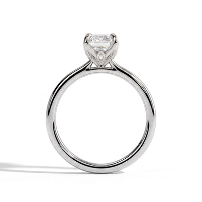 Emerald lab-grown diamond halo engagement ring in 950 platinum, side profile 