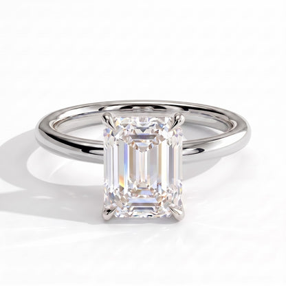 Emerald lab-grown diamond halo engagement ring in 950 platinum, front view 
