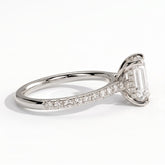 Emerald lab-grown diamond halo engagement ring in 14K (585) white gold, detail view 
