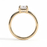 Emerald lab-grown diamond bezel-set solitaire engagement ring in 14K (585) yellow gold, side profile 