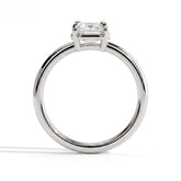 Emerald lab-grown diamond bezel-set solitaire engagement ring in 14K (585) white gold, side profile 