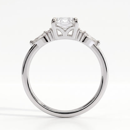 Emerald lab-grown diamond halo engagement ring in 14K (585) white gold, side profile 