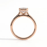 Emerald lab-grown diamond bezel-set halo engagement ring in 18K (750) rose gold, side profile 