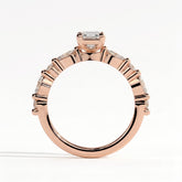 Emerald lab-grown diamond halo engagement ring in 18K (750) rose gold, side profile 