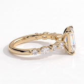 Emerald lab-grown diamond halo engagement ring in 18K (750) yellow gold, detail view 