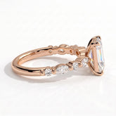 Emerald lab-grown diamond halo engagement ring in 18K (750) rose gold, detail view 