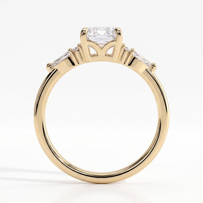 Emerald lab-grown diamond halo engagement ring in 18K (750) yellow gold, side profile 