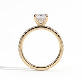 Emerald lab-grown diamond halo engagement ring in 14K (585) yellow gold, side profile 