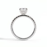 Emerald lab-grown diamond halo engagement ring in 14K (585) white gold, side profile 