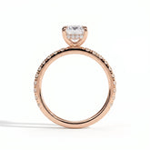 Emerald lab-grown diamond halo engagement ring in 14K (585) rose gold, side profile 
