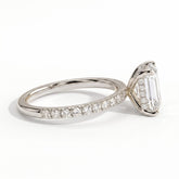 Emerald lab-grown diamond halo engagement ring in 14K (585) white gold, detail view 