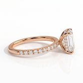 Emerald lab-grown diamond halo engagement ring in 18K (750) rose gold, detail view 