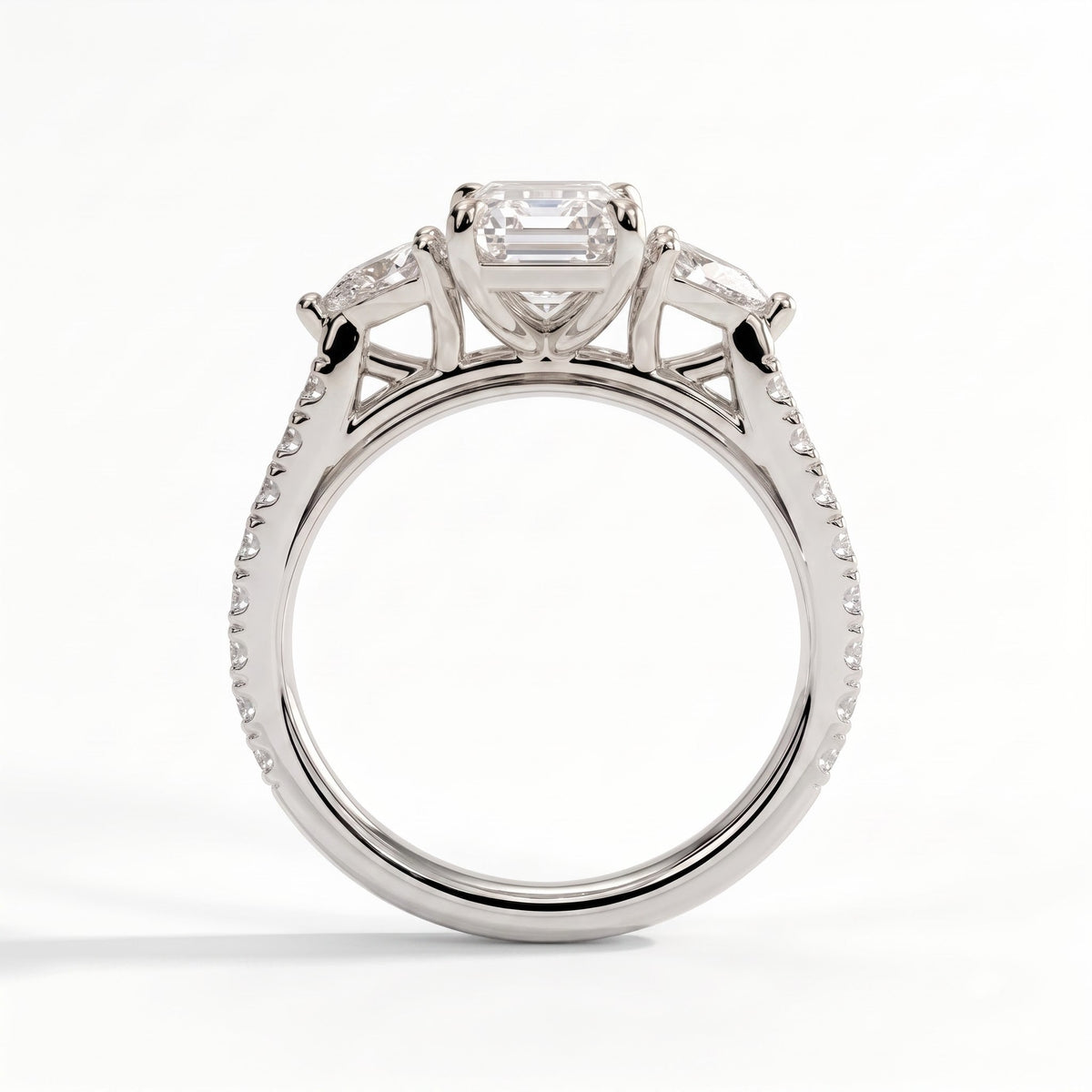 Ariadne Radiant Three Stone Ring 750 White Gold upright 