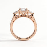 Emerald lab-grown diamond three-stone engagement ring in 14K (585) rose gold, side profile 