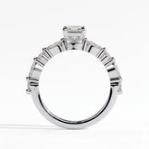 Emerald lab-grown diamond halo engagement ring in 950 platinum, side profile 